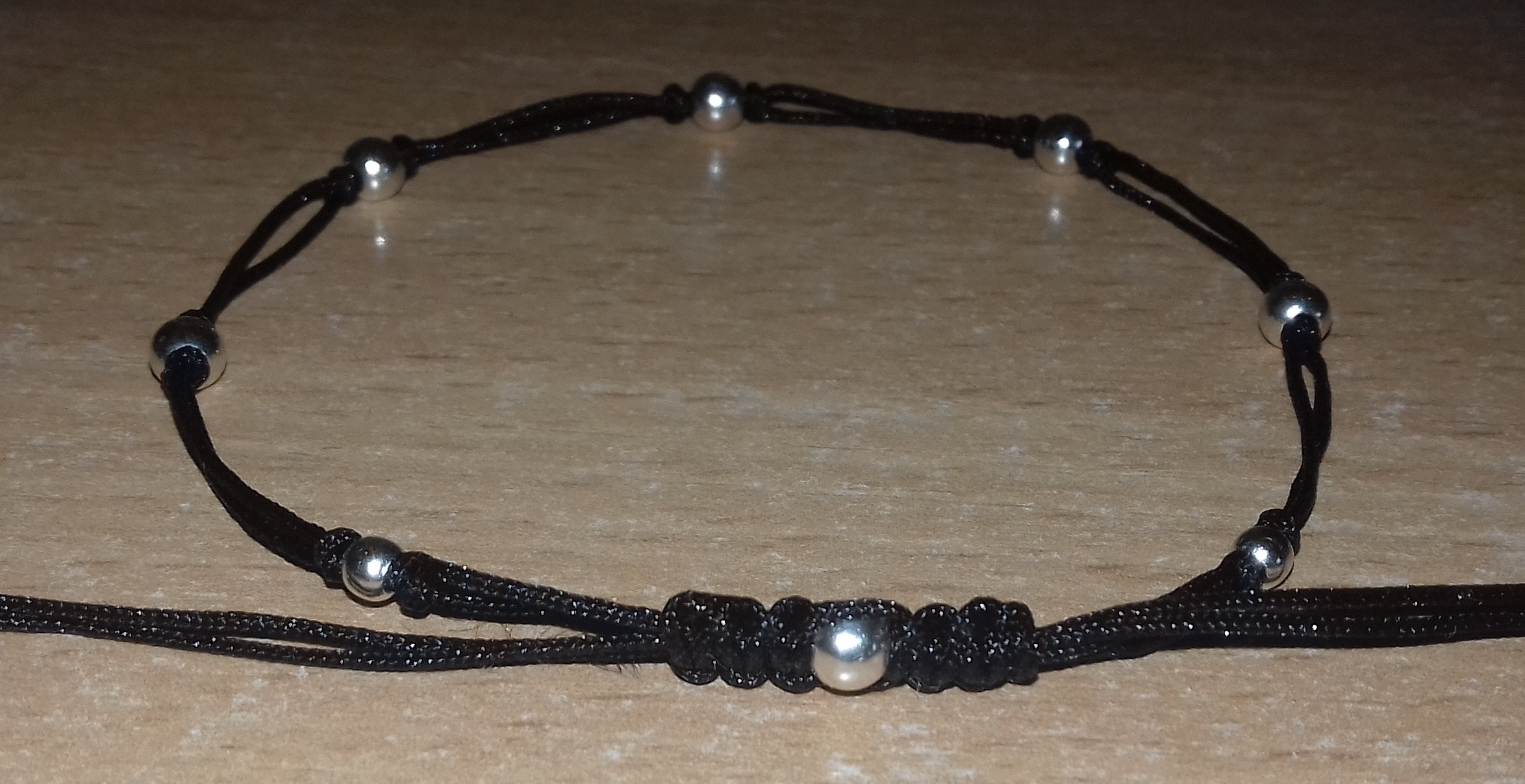 Brățară reglabilă neagră cu bile din argint Ag.925