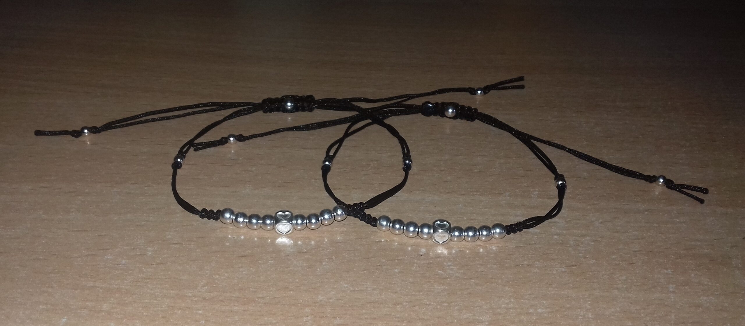 Brățări negre reglabile cu bile și cub Inimă din A