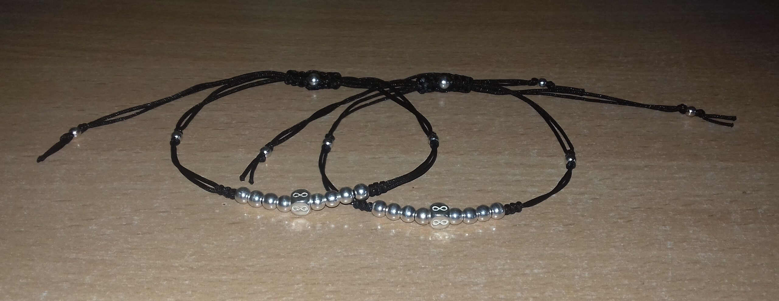 Brățări negre reglabile cu bile & cub Infinit din