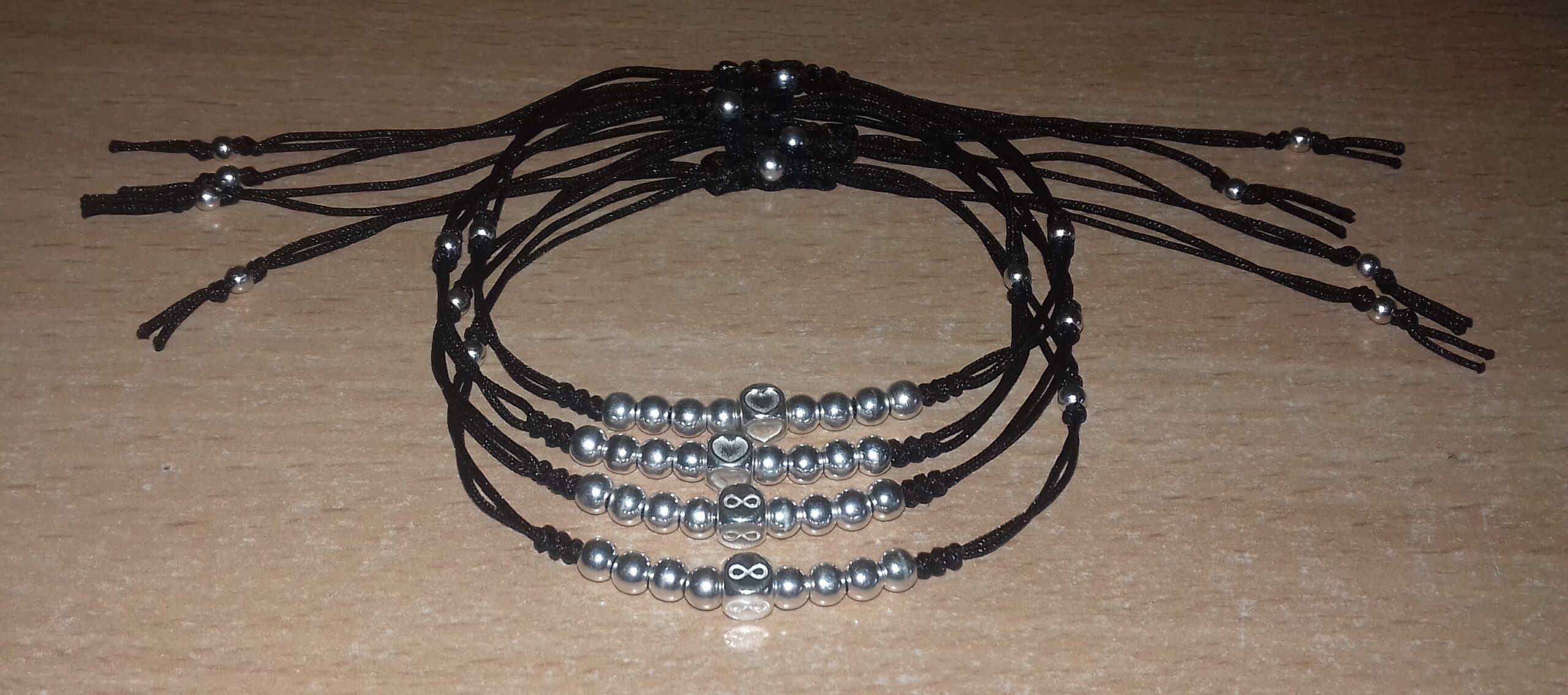 Brățări negre reglabile cu bile & cub Infinit din