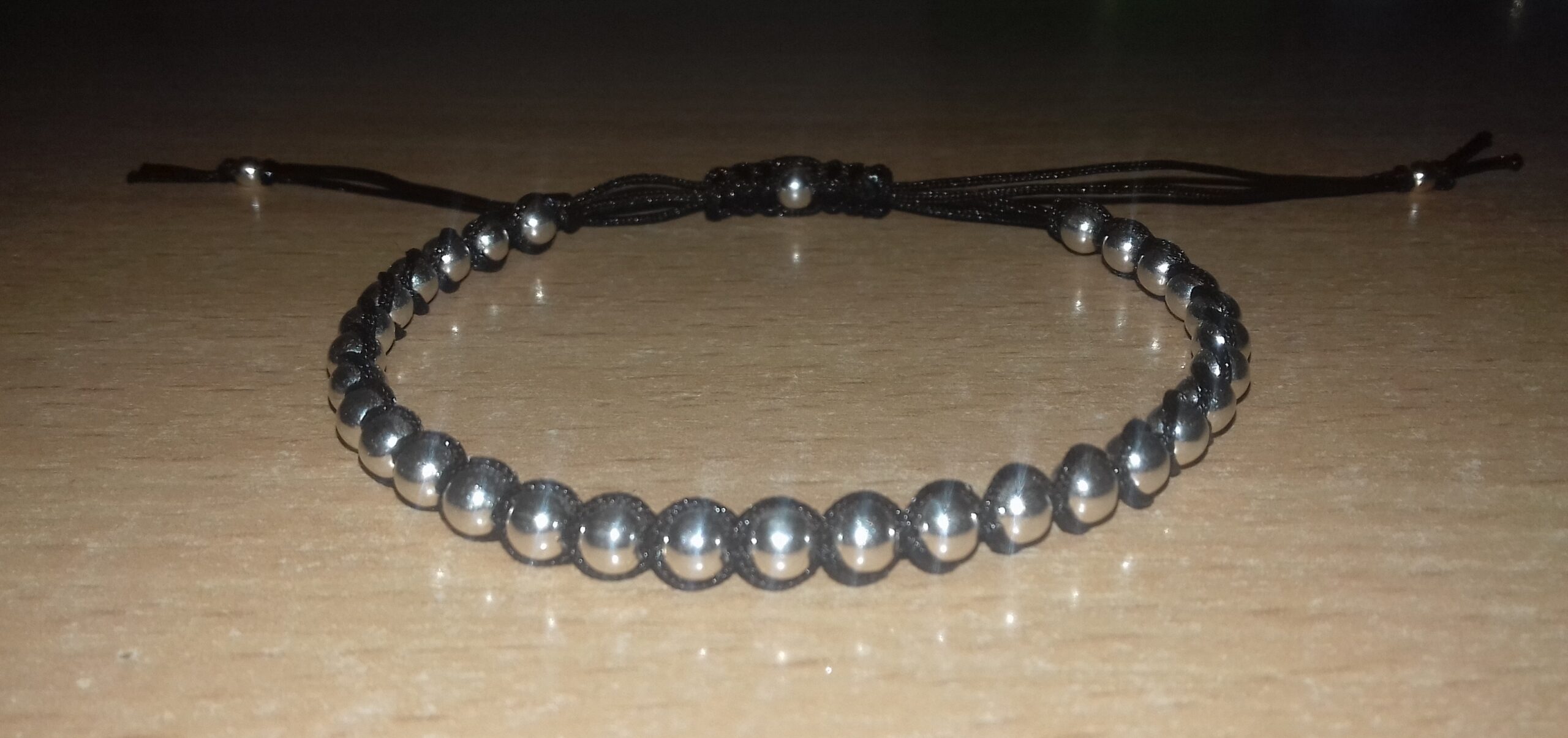 Brățară reglabilă neagră 33 bile din Ag.925 de 4 m