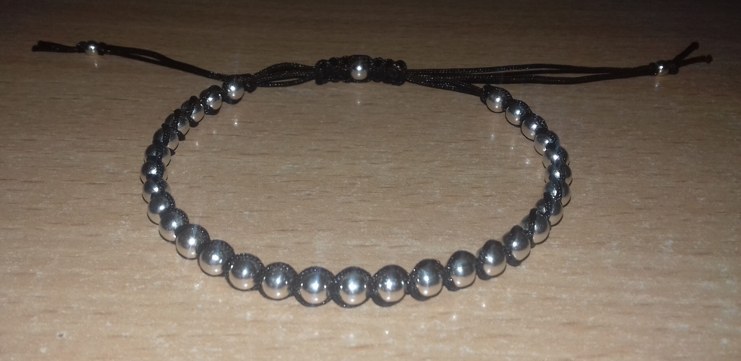 Brățară reglabilă neagră 33 bile din Ag.925 de 4 m