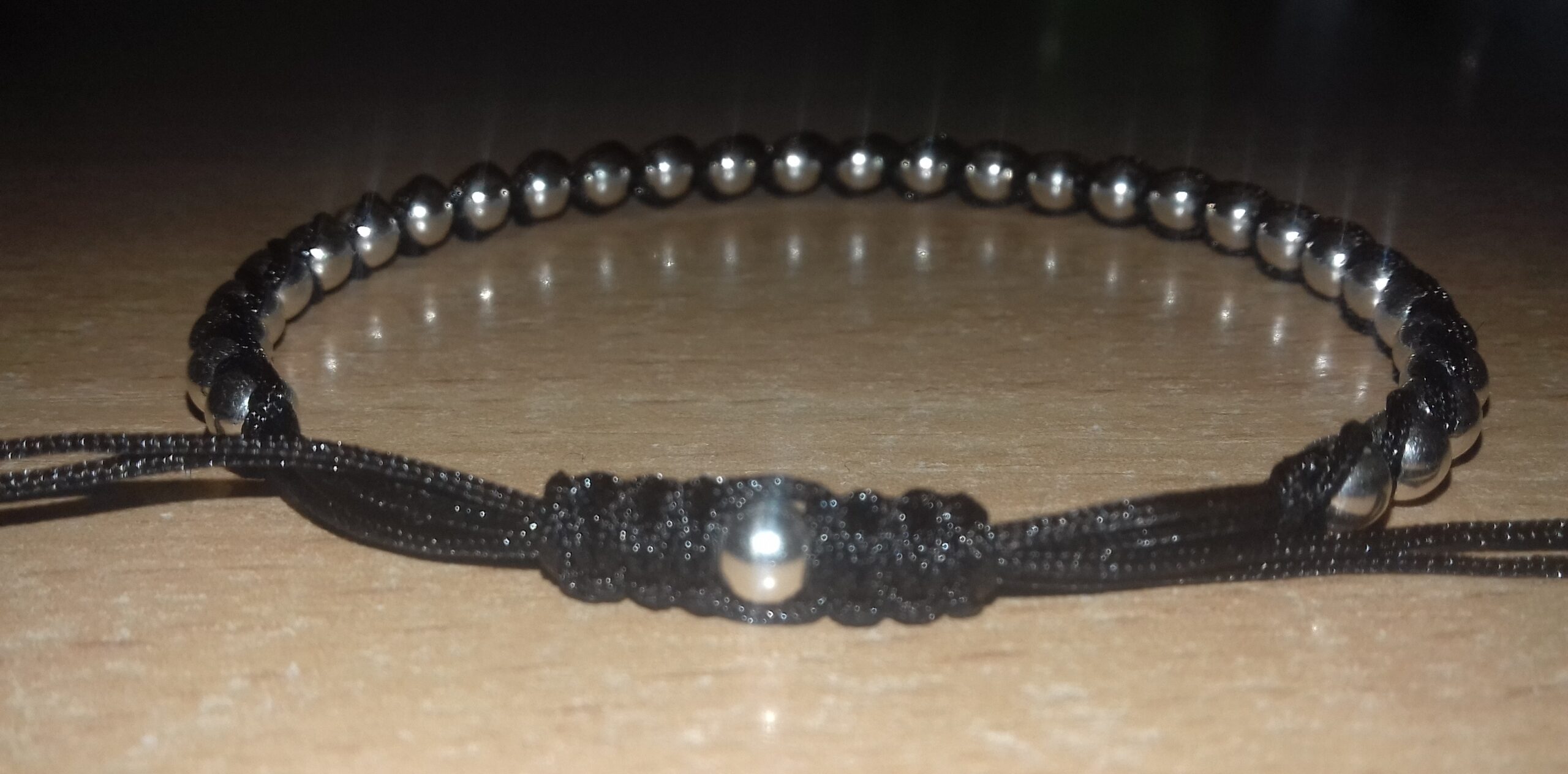 Brățară reglabilă neagră 33 bile din Ag.925 de 4 m