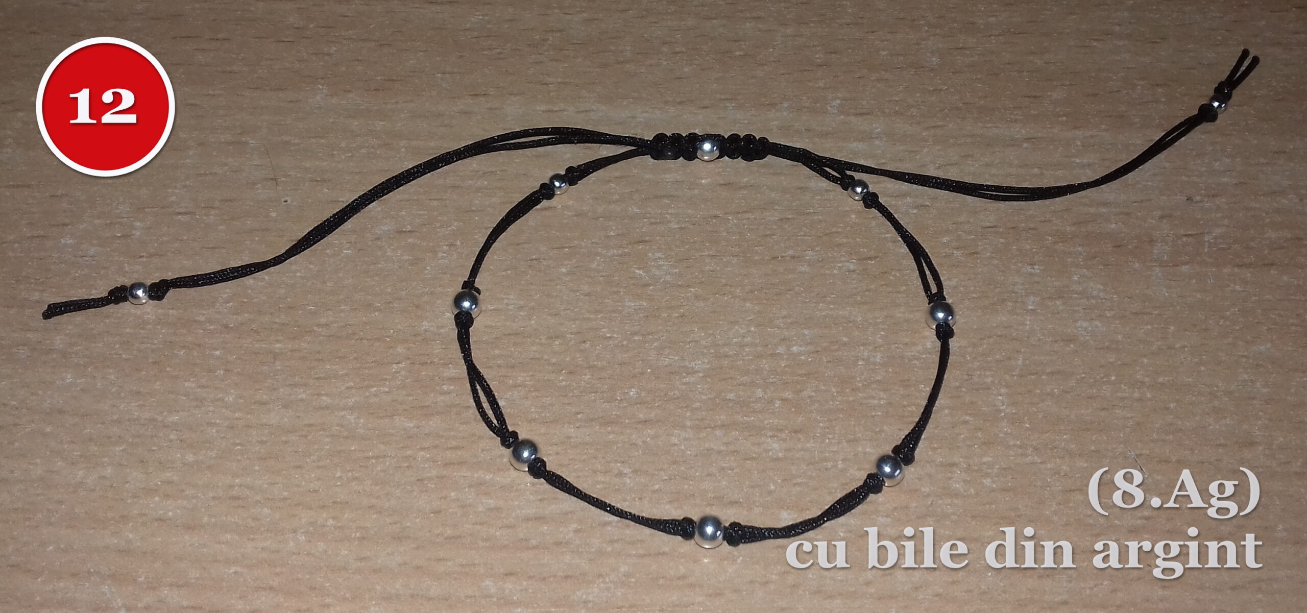 Brățară reglabilă neagră cu bile din argint Ag.925