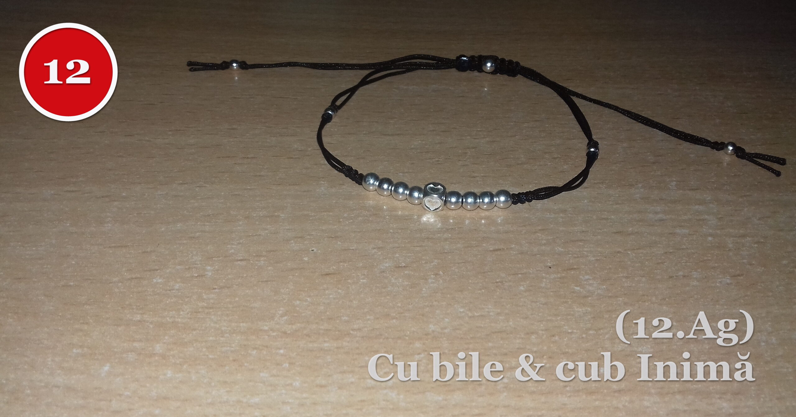 Brățări negre reglabile cu bile și cub Inimă din A