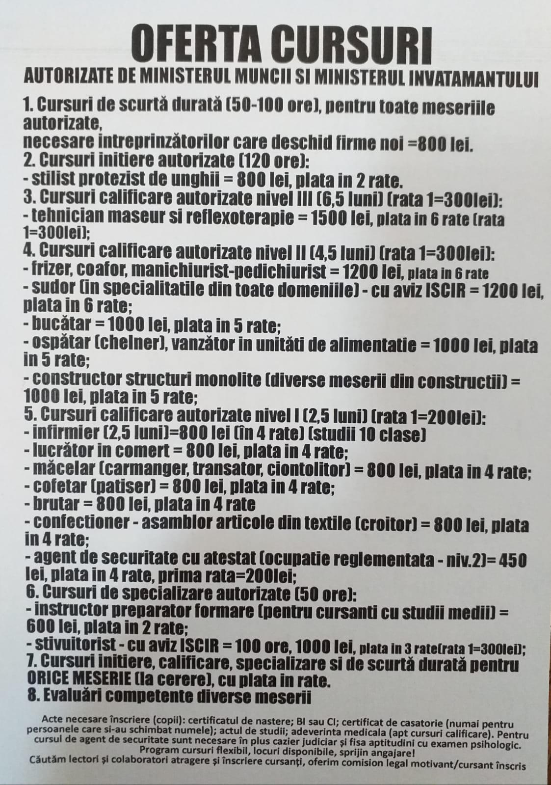 SNM. Cursuri de formare profesionala